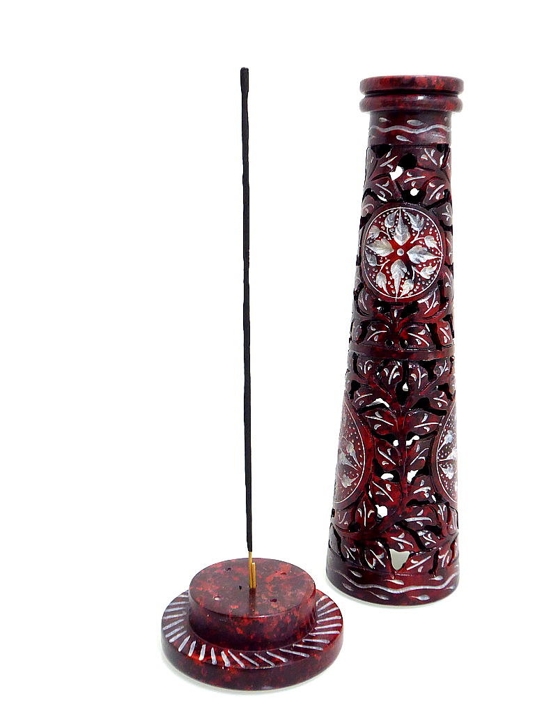 Räucherturm „Khilana“ - rubinrot aus Speckstein